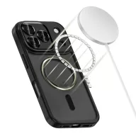   Apple iPhone 17 Pro Max, Műanyag hátlap védőtok + szilikon keret, Magsafe töltővel kompatibilis, kameravédő kerettel, Magcam Magsafe, áttetsző/fekete