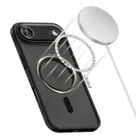   Apple iPhone Air (2025), Műanyag hátlap védőtok + szilikon keret, Magsafe töltővel kompatibilis, kameravédő kerettel, Magcam Magsafe, áttetsző/fekete