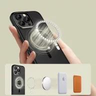   Apple iPhone Air (2025), Műanyag hátlap védőtok + szilikon keret, Magsafe töltővel kompatibilis, Magedge Magsafe, áttetsző/fekete