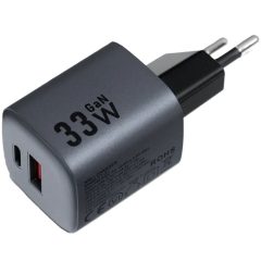   Hálózati töltő adapter, 33W, USB aljzat, USB Type-C aljzat, gyorstöltés, PD, GaN, QC 4.0, Forcell F-Energy VT-31, szürke