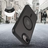   Apple iPhone 16e / 17e, Műanyag hátlap védőtok + szilikon keret, Magsafe töltővel kompatibilis, Magmat Magsafe, áttetsző/fekete