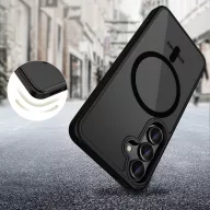   Samsung Galaxy S25 Plus SM-S936, Műanyag hátlap védőtok + szilikon keret, Magsafe töltővel kompatibilis, Magmat Magsafe, áttetsző/fekete