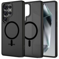   Samsung Galaxy S25 Ultra SM-S938, Műanyag hátlap védőtok + szilikon keret, Magsafe töltővel kompatibilis, Magmat Magsafe, áttetsző/fekete