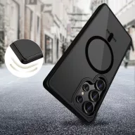   Samsung Galaxy S25 Ultra SM-S938, Műanyag hátlap védőtok + szilikon keret, Magsafe töltővel kompatibilis, Magmat Magsafe, áttetsző/fekete
