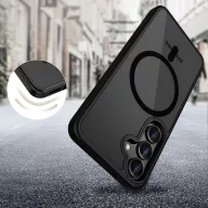   Samsung Galaxy S25 Edge SM-S937, Műanyag hátlap védőtok + szilikon keret, Magsafe töltővel kompatibilis, Magmat Magsafe, áttetsző/fekete