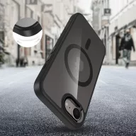   Apple iPhone 16e / 17e, Műanyag hátlap védőtok + szilikon keret, Magsafe töltővel kompatibilis, Magmat Magsafe, átlátszó/fekete