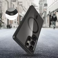   Samsung Galaxy S25 Ultra SM-S938, Műanyag hátlap védőtok + szilikon keret, Magsafe töltővel kompatibilis, Magmat Magsafe, átlátszó/fekete