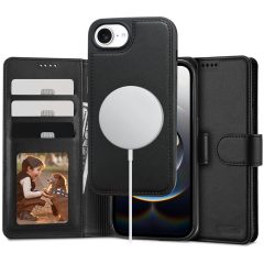   Apple iPhone 16e, Oldalra nyíló tok, stand, mágnes csattal, kivehető tokkal, Magsafe töltővel kompatibilis, TP Wallett Magsafe, fekete