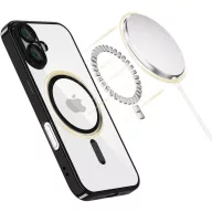   Apple iPhone 16e / 17e, Műanyag hátlap védőtok + szilikon keret, közepesen ütésálló, Magsafe töltővel kompatibilis, fényes keret, Magflex Magsafe, átlátszó/fekete
