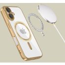 Apple iPhone 16e / 17e, Műanyag hátlap védőtok + szilikon keret, közepesen ütésálló, Magsafe töltővel kompatibilis, fényes keret, Magflex Magsafe, átlátszó/arany