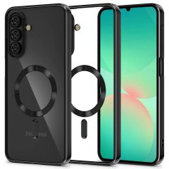   Samsung Galaxy A17 4G / A17 5G SM-A175F / A176B, Műanyag hátlap védőtok + szilikon keret, közepesen ütésálló, Magsafe töltővel kompatibilis, fényes keret, Magflex Magsafe, átlátszó/fekete