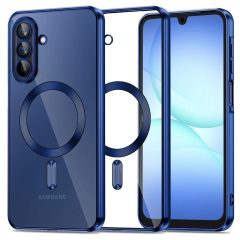   Samsung Galaxy A17 4G / A17 5G SM-A175F / A176B, Műanyag hátlap védőtok + szilikon keret, közepesen ütésálló, Magsafe töltővel kompatibilis, fényes keret, Magflex Magsafe, átlátszó/sötétkék