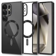   Samsung Galaxy S25 Ultra SM-S938, Műanyag hátlap védőtok + szilikon keret, közepesen ütésálló, Magsafe töltővel kompatibilis, fényes keret, Magflex Magsafe, átlátszó/fekete