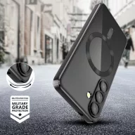   Samsung Galaxy S25 FE SM-S731, Műanyag hátlap védőtok + szilikon keret, közepesen ütésálló, Magsafe töltővel kompatibilis, fényes keret, Magflex Magsafe, átlátszó/fekete