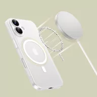   Apple iPhone 16e / 17e, Műanyag hátlap védőtok + szilikon keret, közepesen ütésálló, Magsafe töltővel kompatibilis, Magslim Magsafe, áttetsző/fehér