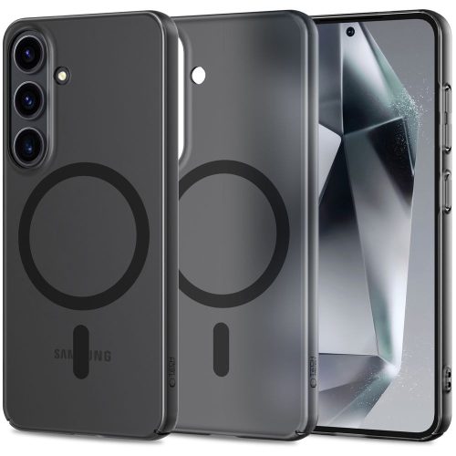 Samsung Galaxy S25 SM-S931, Műanyag hátlap védőtok + szilikon keret, közepesen ütésálló, Magsafe töltővel kompatibilis, Magslim Magsafe, áttetsző/fekete