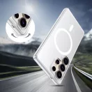 Samsung Galaxy S25 Ultra SM-S938, Műanyag hátlap védőtok + szilikon keret, közepesen ütésálló, Magsafe töltővel kompatibilis, Magslim Magsafe, áttetsző/fehér