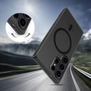 Samsung Galaxy S25 Edge SM-S937, Műanyag hátlap védőtok + szilikon keret, közepesen ütésálló, Magsafe töltővel kompatibilis, Magslim Magsafe, áttetsző/fekete