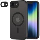 Apple iPhone 16e / 17e, Műanyag hátlap védőtok + szilikon keret, Magsafe töltővel kompatibilis, kameravédő kerettel, Magcam Magsafe, áttetsző/fekete
