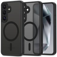   Samsung Galaxy S25 SM-S931, Műanyag hátlap védőtok + szilikon keret, Magsafe töltővel kompatibilis, kameravédő kerettel, Magcam Magsafe, áttetsző/fekete