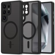   Samsung Galaxy S25 Ultra SM-S938, Műanyag hátlap védőtok + szilikon keret, Magsafe töltővel kompatibilis, kameravédő kerettel, Magcam Magsafe, áttetsző/fekete