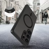   Samsung Galaxy S25 Ultra SM-S938, Műanyag hátlap védőtok + szilikon keret, Magsafe töltővel kompatibilis, kameravédő kerettel, Magcam Magsafe, áttetsző/fekete