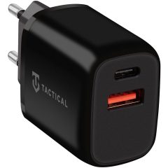   Hálózati töltő adapter, 20W, USB aljzat, USB Type-C aljzat, gyorstöltés, PD, QC 3.0, Tactical Base Plug Dual, fekete
