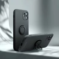   Apple iPhone 17, Szilikon tok, stand, telefontartó gyűrű, Roar Amber, fekete