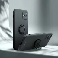   Apple iPhone 15 Pro, Szilikon tok, stand, telefontartó gyűrű, Roar Amber, fekete