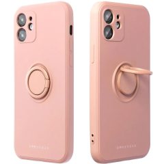   Apple iPhone 15 Pro, Szilikon tok, stand, telefontartó gyűrű, Roar Amber, rózsaszín