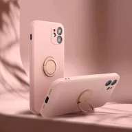   Apple iPhone 16, Szilikon tok, stand, telefontartó gyűrű, Roar Amber, rózsaszín