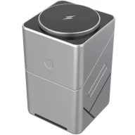   Univerzális vezeték nélküli töltő állomás 3in1, Qi Wireless, 15W, asztali tartó, mágneses, forgatható, Magsafe kompatibilis eszközökhöz, Geometric Charger, ezüst