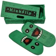   Mágneses csúszka, stresszoldó, ügyességi játék, szörny minta, Magnetic KickFlip SkateBoard Fidget, mintás/zöld