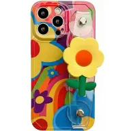   Apple iPhone 15 Pro, Szilikon tok, kézpánttal, virág minta, Flower Case, mintás