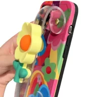   Apple iPhone 15, Szilikon tok, kézpánttal, virág minta, Flower Case, mintás