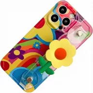  Apple iPhone 16, Szilikon tok, kézpánttal, virág minta, Flower Case, mintás
