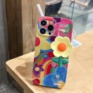 Apple iPhone 16, Szilikon tok, kézpánttal, virág minta, Flower Case, mintás