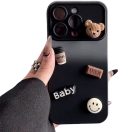 Apple iPhone 11, Szilikon tok, színátmenetes, 3D maci, kávé, smile minta, Teddy Bear Coffee Case, szürke/fekete