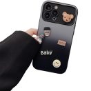Apple iPhone 11, Szilikon tok, színátmenetes, 3D maci, kávé, smile minta, Teddy Bear Coffee Case, szürke/fekete