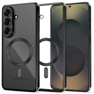   Samsung Galaxy S26 Plus SM-S947, Műanyag hátlap védőtok + szilikon keret, közepesen ütésálló, Magsafe töltővel kompatibilis, fényes keret, Magflex Magsafe, átlátszó/fekete