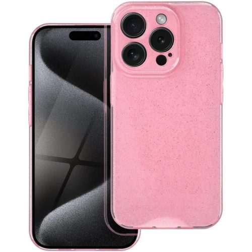 Apple iPhone 15 Plus, Szilikon tok, 2 mm vastag, csillogó hátlap, rózsaszín