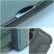   Xiaomi Redmi 13C 4G / Poco C65, Oldalra nyíló tok, légpárnás sarok, bőrhatású, karbon minta, Razor Book, zöld