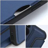   Xiaomi Redmi 13C 4G / Poco C65, Oldalra nyíló tok, légpárnás sarok, bőrhatású, karbon minta, Razor Book, kék