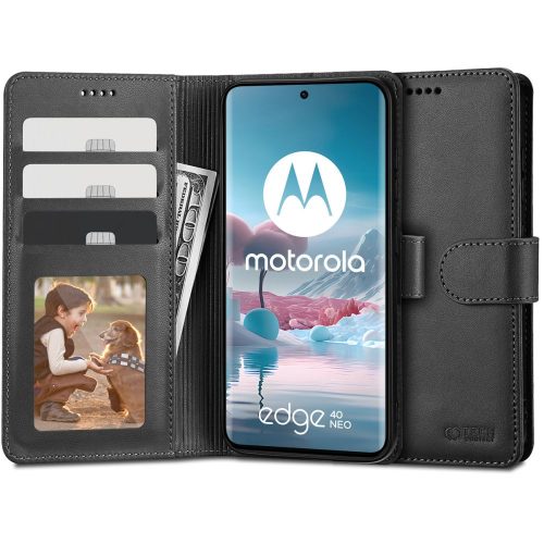 Motorola Edge 40 Neo, Oldalra nyíló tok, stand, mágnes csattal, TP Wallett, fekete