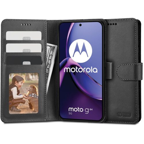 Motorola Moto G84, Oldalra nyíló tok, stand, mágnes csattal, TP Wallett, fekete