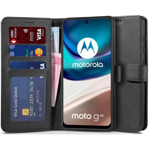Motorola Moto G42, Oldalra nyíló tok, stand, mágnes csattal, TP Wallett, fekete