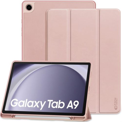 Samsung Galaxy Tab A9 (8.7) SM-X110 / X115, mappa tok, közepesen ütésálló, érintőceruza tartóval, Trifold, TP SC Pen, rózsaszín