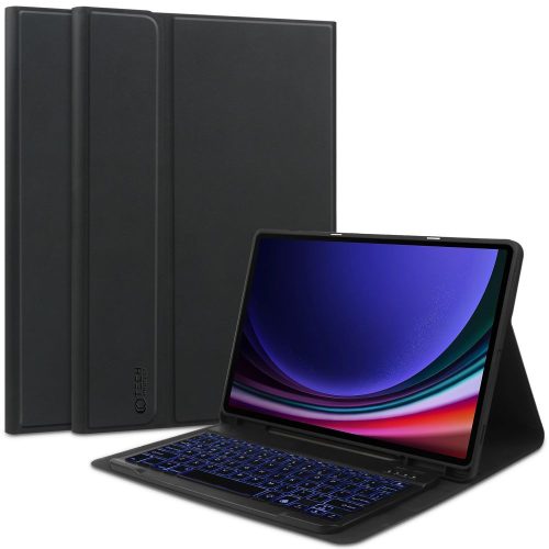 Samsung Galaxy Tab S9 11.0 SM-X710 / X716B, Bluetooth billentyűzetes mappa tok, érintőceruza tartó, TP SC Pen + Keyboard, fekete
