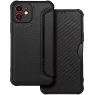   Samsung Galaxy A35 5G SM-A356B, Oldalra nyíló tok, légpárnás sarok, bőrhatású, karbon minta, Razor Book, fekete