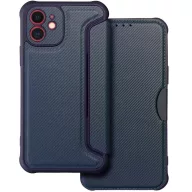   Samsung Galaxy A35 5G SM-A356B, Oldalra nyíló tok, légpárnás sarok, bőrhatású, karbon minta, Razor Book, kék